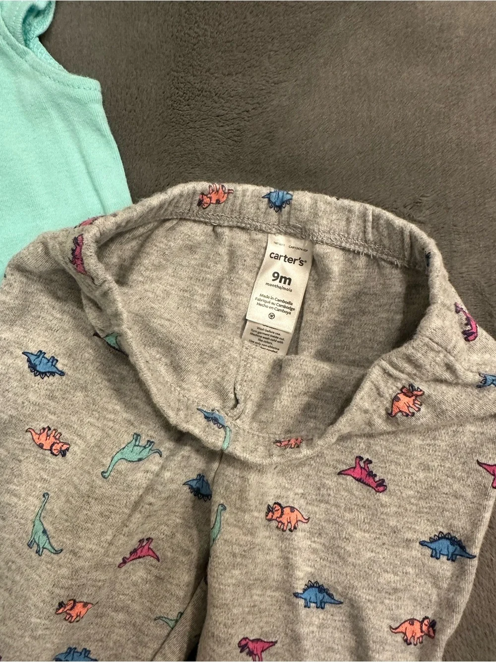 Carter's Teal Bodysuit with Gray Dino Print Leggings